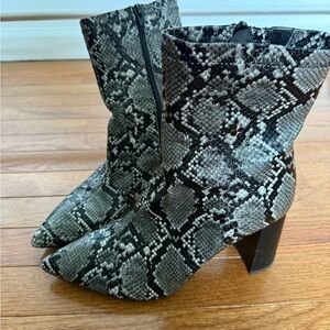 JEFFREY CAMPBELL Raven Snake Print Leather Bootie